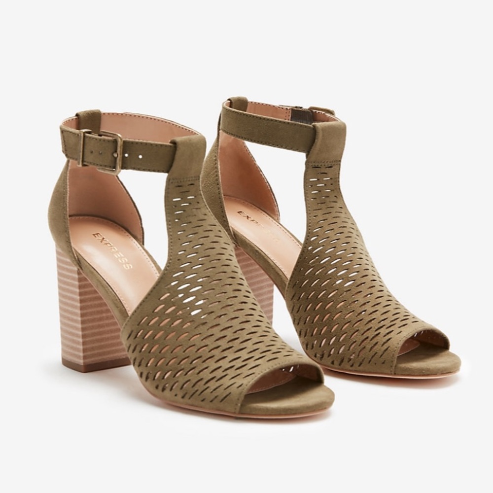 Perforated Ankle Strap Open Toe Booties